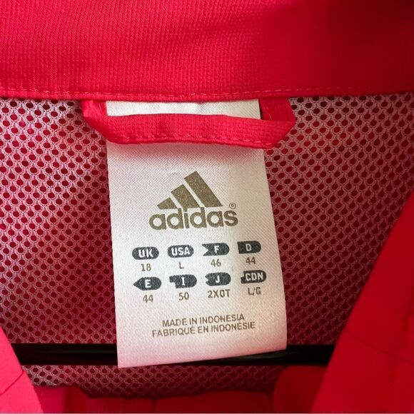 Adidas Windbreaker Jacket Hot Pink Red Athletic Coat Size Large - Picture 4 of 9